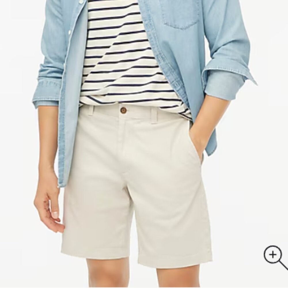 J CREW Stretch Chino Flat Front Shorts 9”  Waist 33 New with Tag Preppy